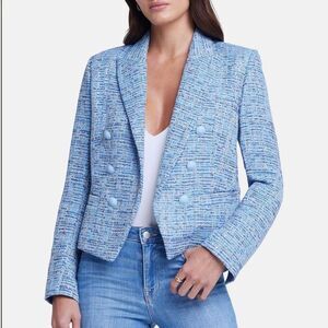 New L'AGENCE Brooke Cropped Blazer Blue Multi
Tweed Size 4